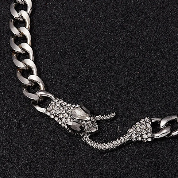 Silver Snake Hook Closure Zircon Choker - Picture 9 of 12